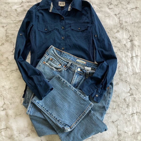 Navy blue long sleeve button up - Picture 2 of 9